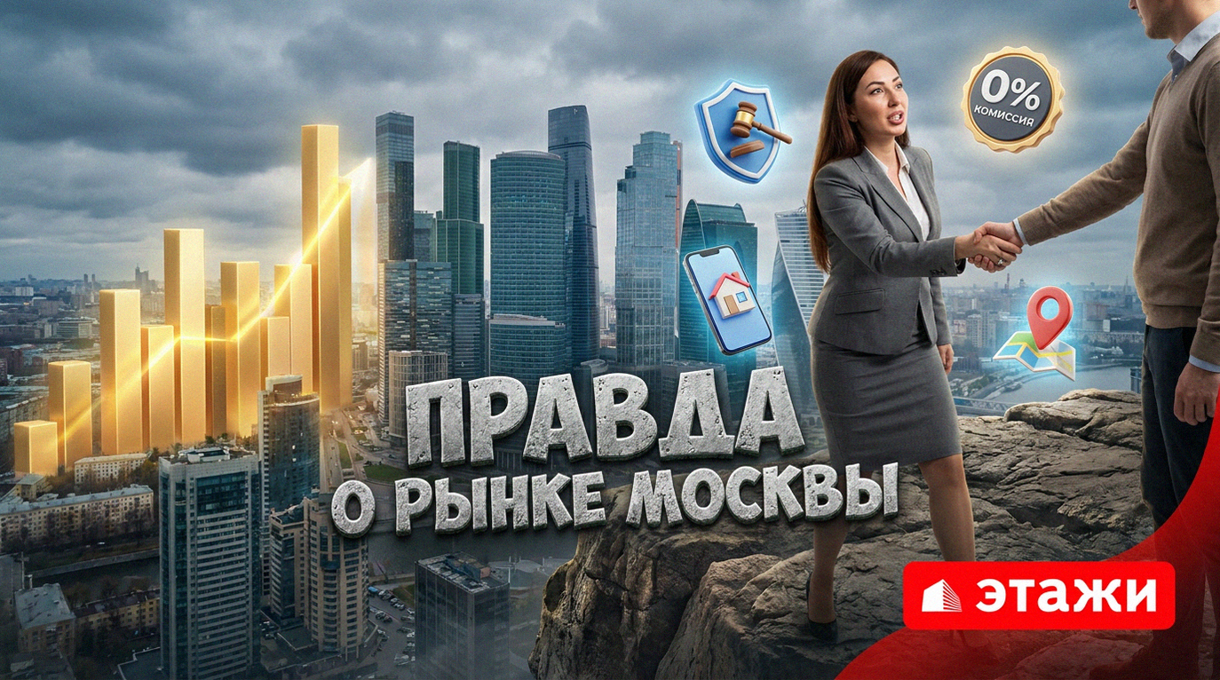Современные жилые комплексы и панорама Москвы, иллюстрирующая рынок недвижимости, цены и инвестиции